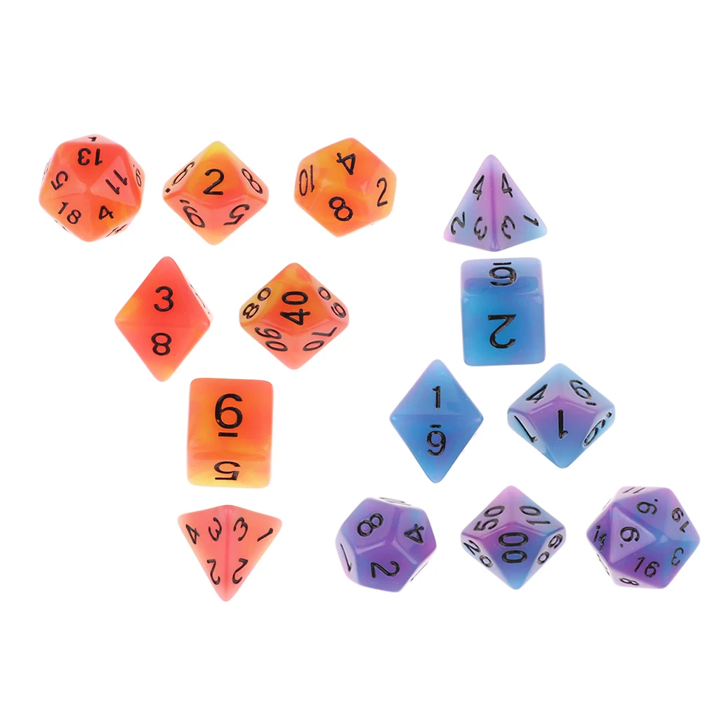 

7pcs Two Color Polyhedral Dices for Games Bulk Dice Kit