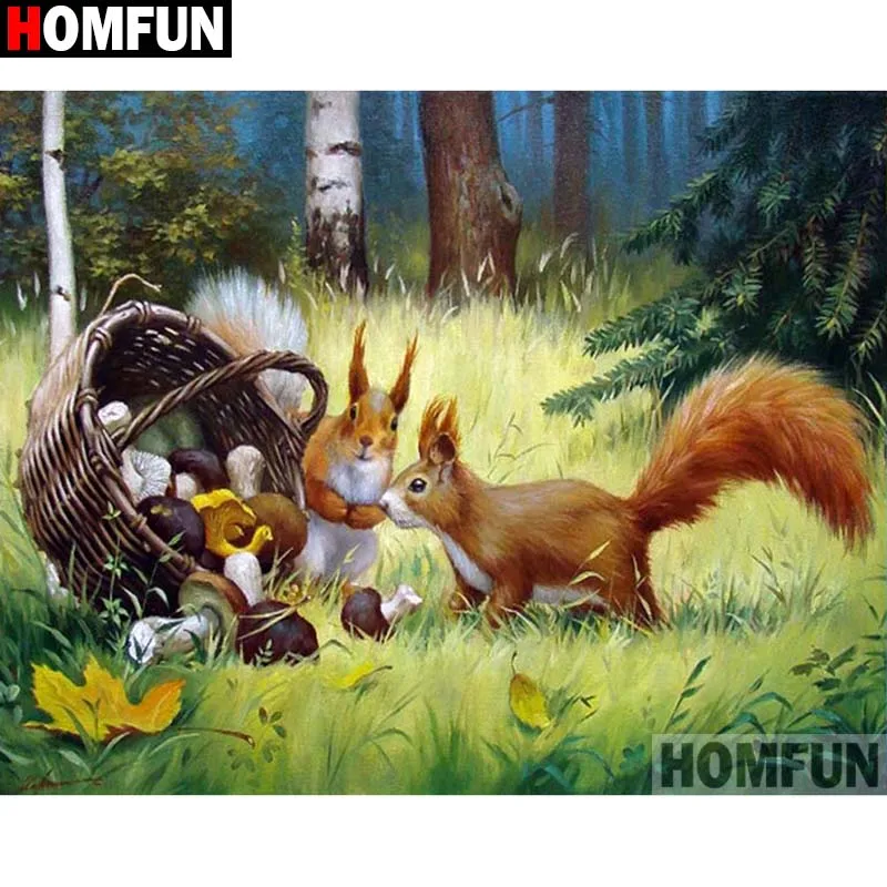 Алмазная живопись HOMFUN беличий гриб 5D картина с полными квадратными/круглыми