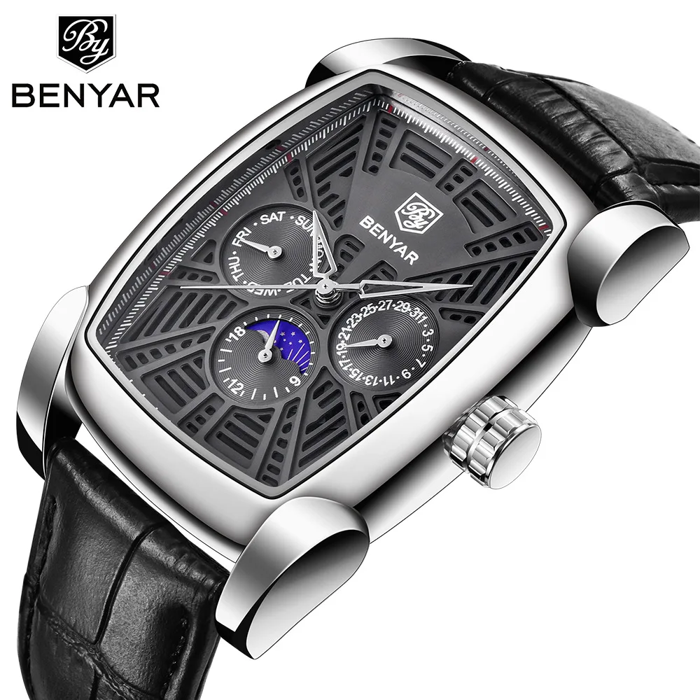 

BENYAR brand watch quartz watch multifunctional fashion waterproof calendar men's watch belt square