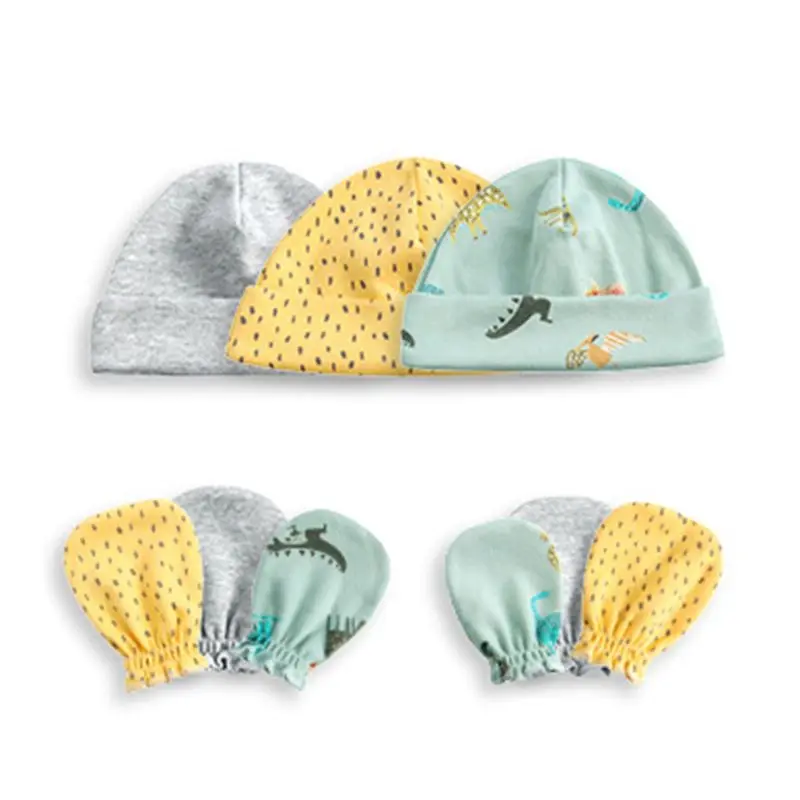 

1 Set Baby Boys Girls Hat Gloves Unisex Infants Soft Cotton Cap Anti-scratch Glove Newborn Photo Accessories