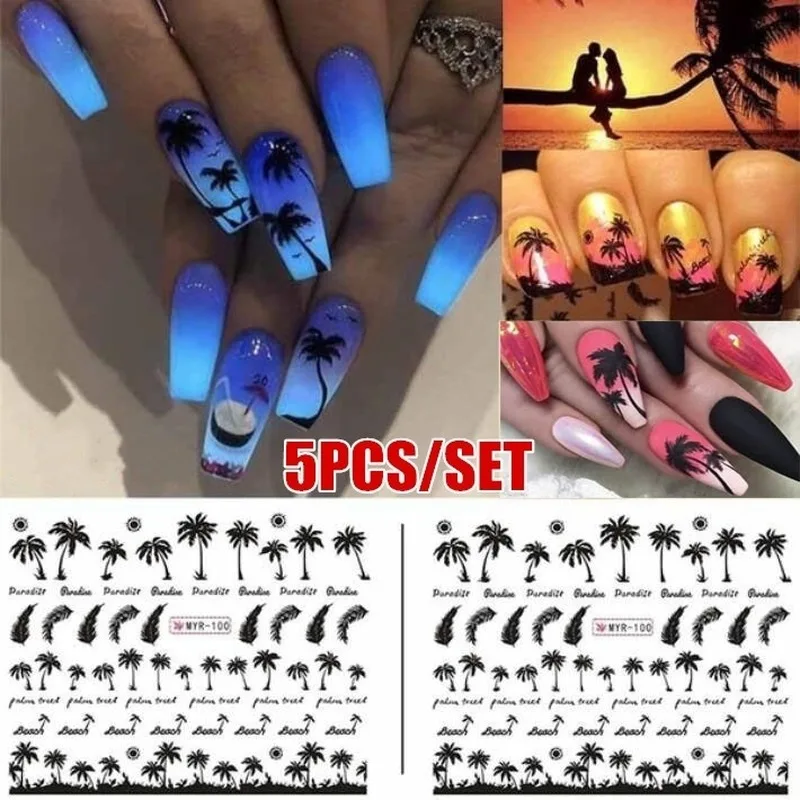 5 шт./компл. наклейки для ногтей кокосовое дерево переводная бумага сделай сам