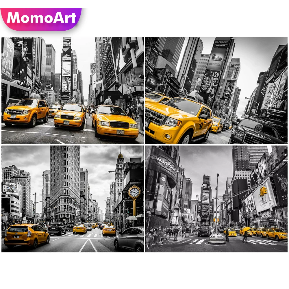 

MomoArt Diamond Embroidery Street Picture Of Rhinestone Diamond Mosaic City Car Needlework Beaded Painting Landscape Wall Art