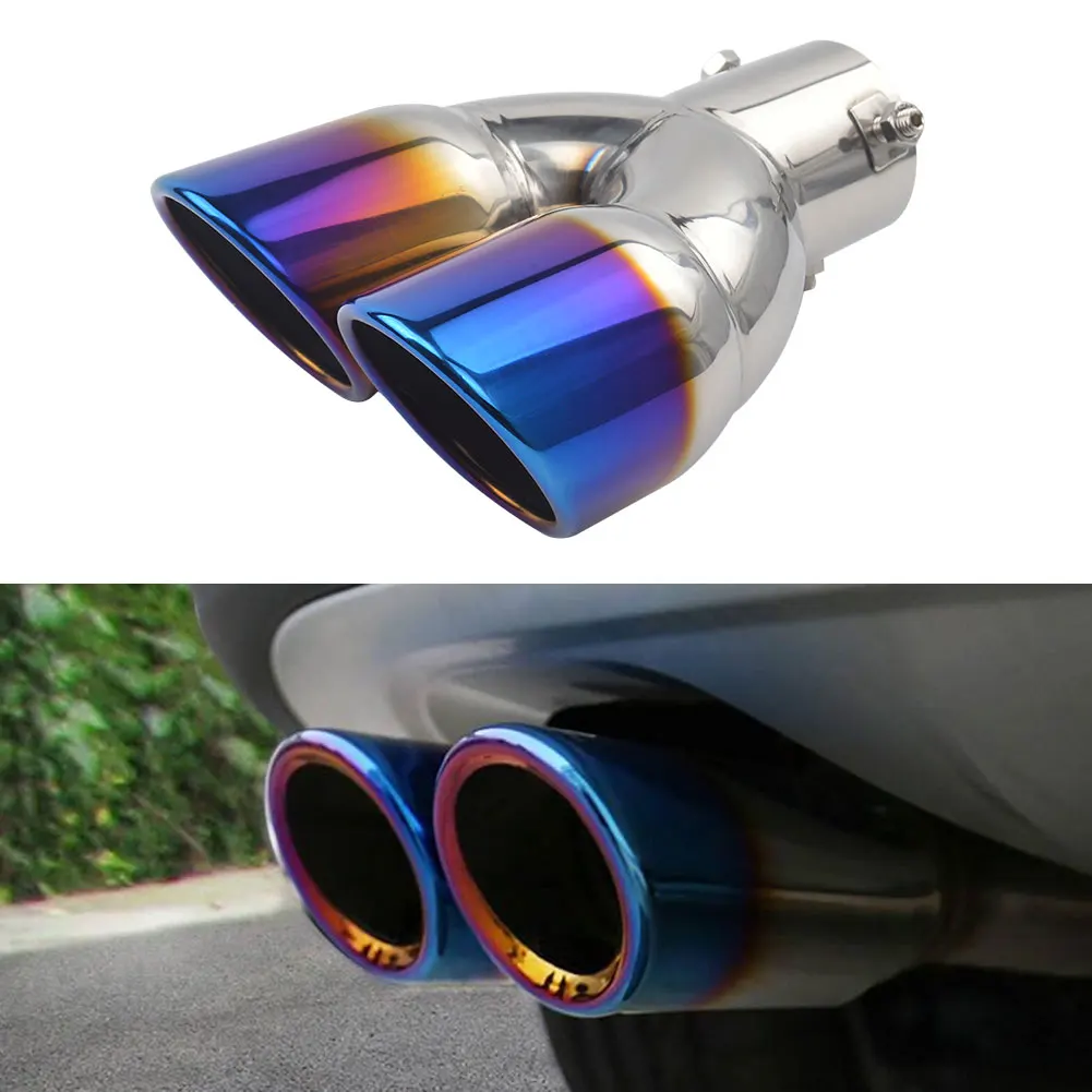 Bolt-on Dual Exhaust Tip Rolled Stainless Steel Square End One Change Two Double Slant Cut Tailpipe Muffler Tip 3 inch Inlet