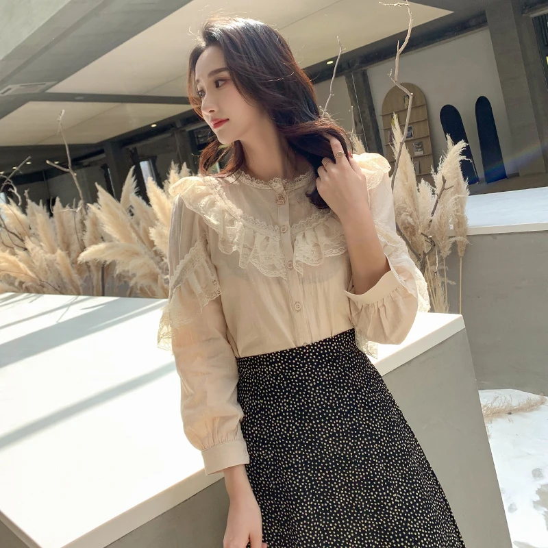 Blosue Для женщин Blusas Mujer De Moda 2021 хлопковая Льняная блуза с рюшами и кружевным