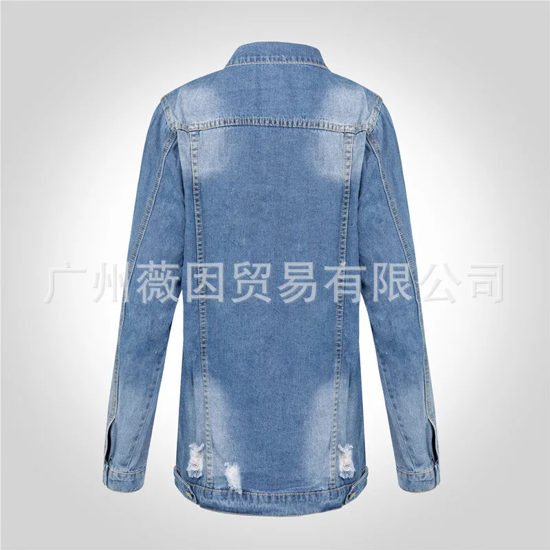 

WEPBEL Women Denim Jacket Hole Vintage Full Sleeve Turn Down Neck Pockets New Summer Spring Fashion Jackets