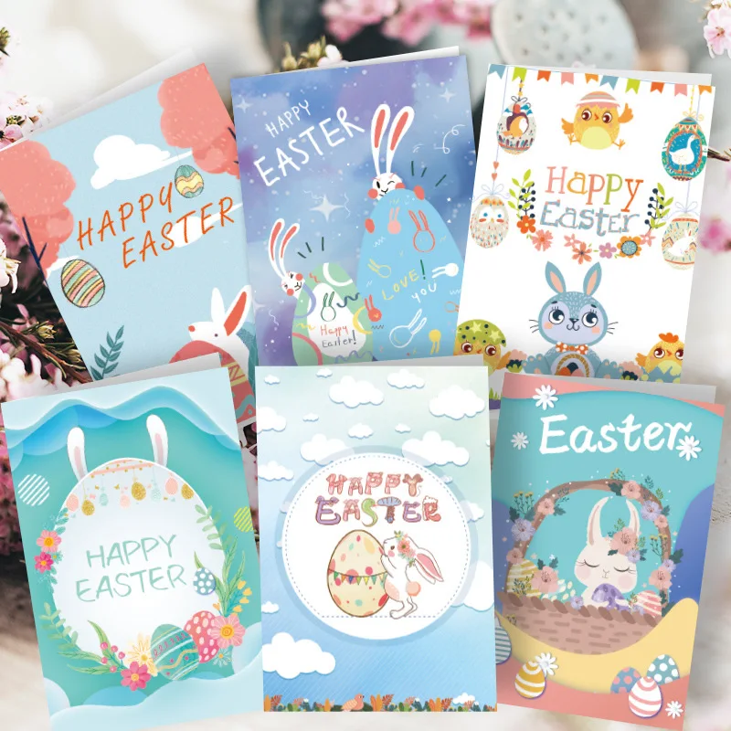 

6pcs Cards+6pcs Envelopes Happy Easter Cards Bulk With 6pcs Seal Stickers For Bunny Egg Design Party Favor Spring Note Cards