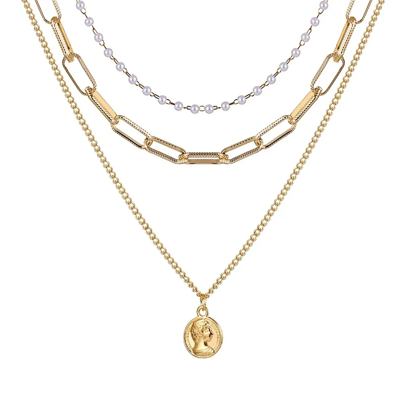 Ожерелье ALIUTOM с круглыми монетами для женщин и девушек многослойное длинное