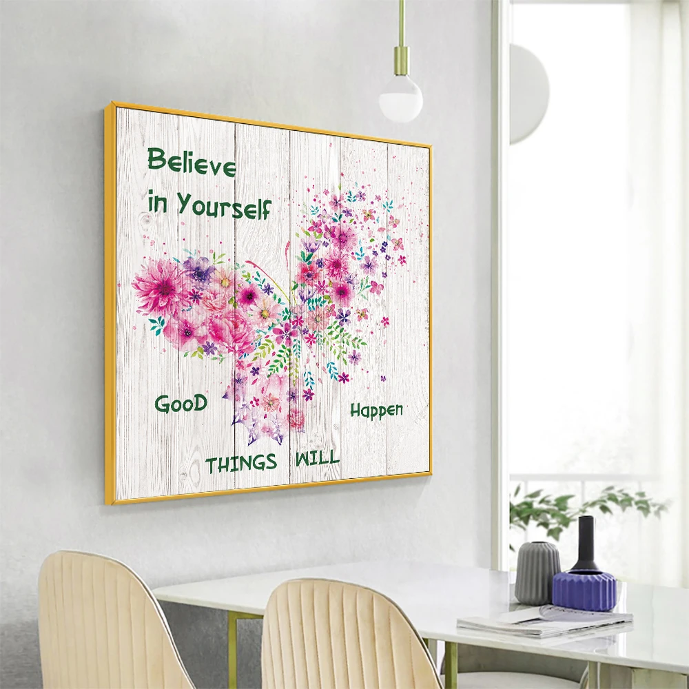

Believe In Yourself Prints Posters Nordic Abstract Flower Butterfly Canvas Painting Home Decor Wall Art Pictures for Living Room