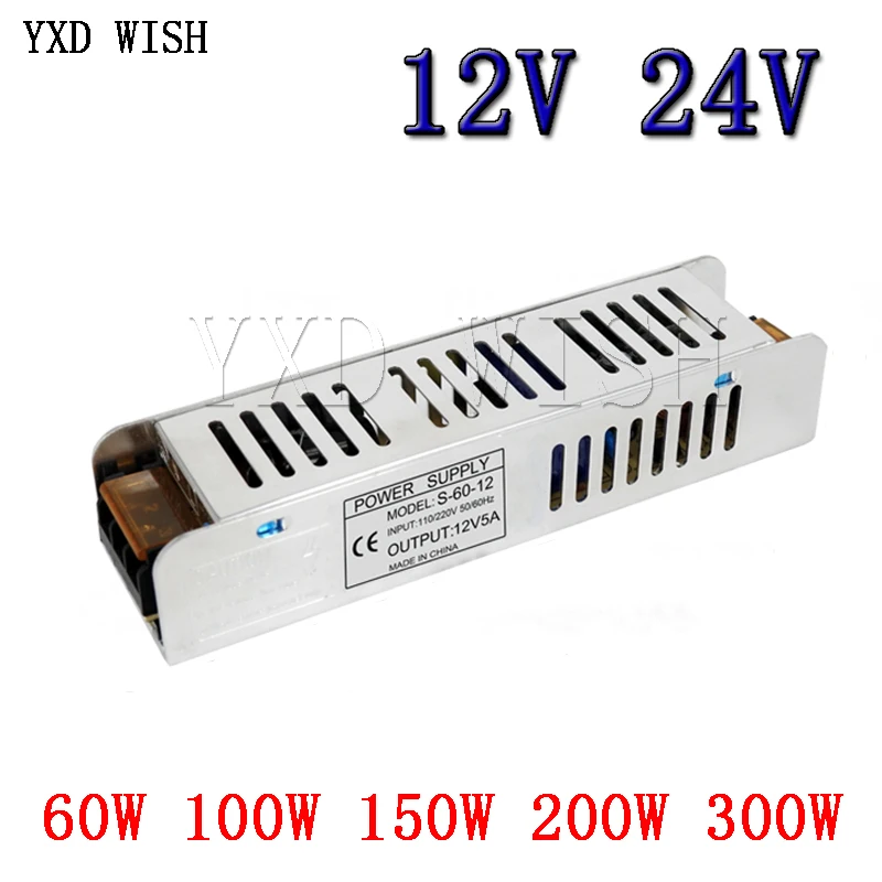 

DC 12V 24V Ultra Thin LED Power Supply 220V To 12V 24V 3A 5A10A 30A Lighting Transformers 60W 100W 150W 200W 300W For LED Strips