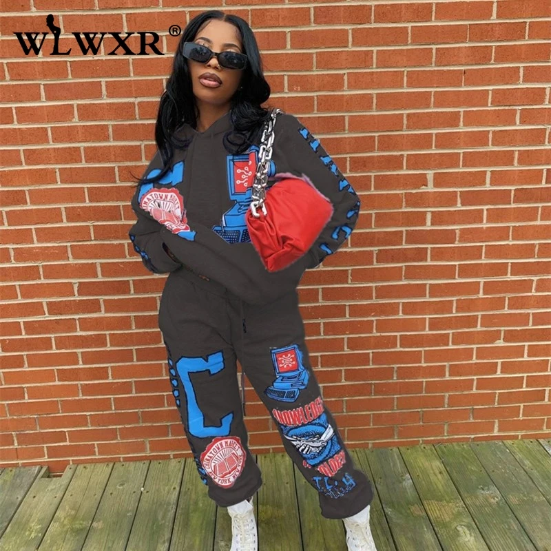 WLWXR спортивный костюм с буквенным принтом графическим свободного кроя длинным