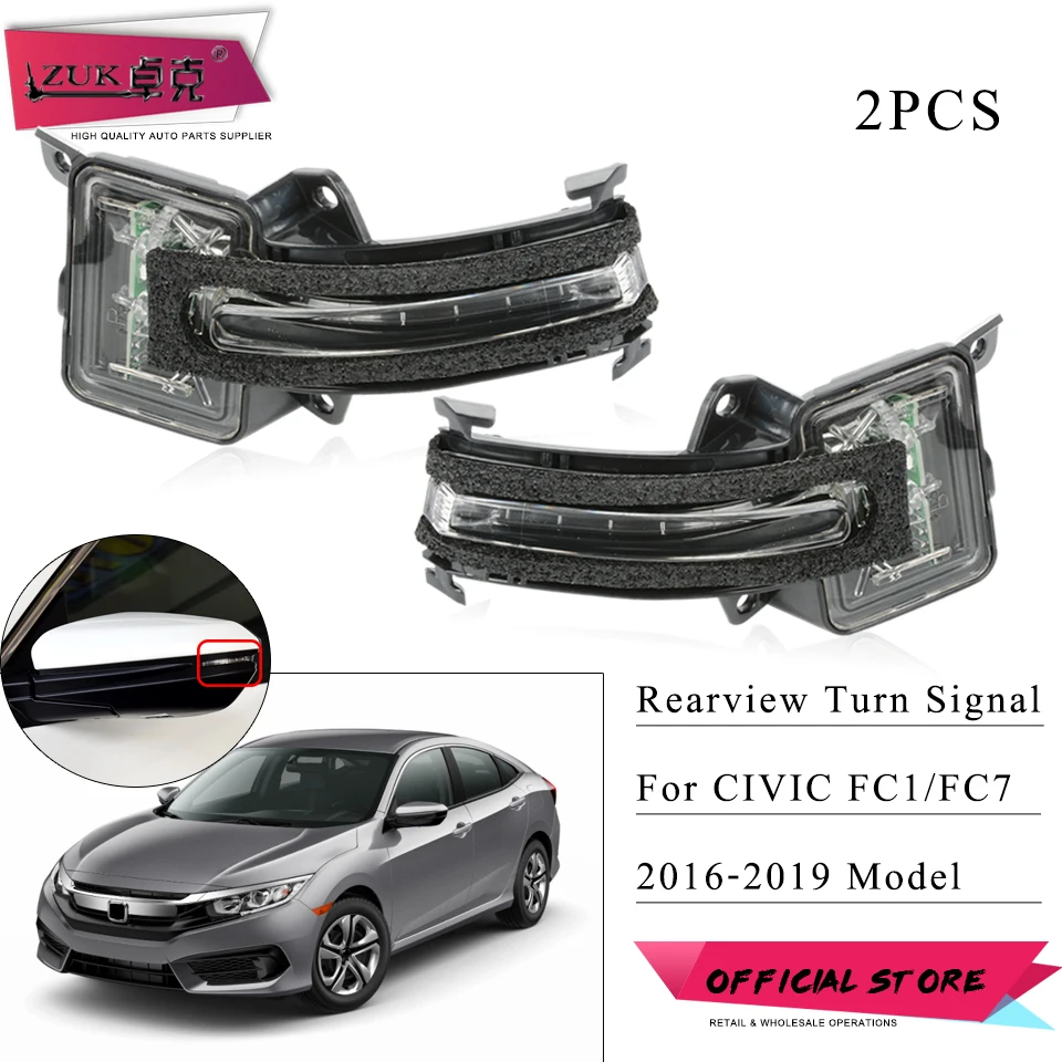 

ZUK Pair Car Rearview Side Mirror LED Turn Signal Flasher Light Indicator Lamp For HONDA CIVIC 2016 2017 2018 2019 FC1 FC7