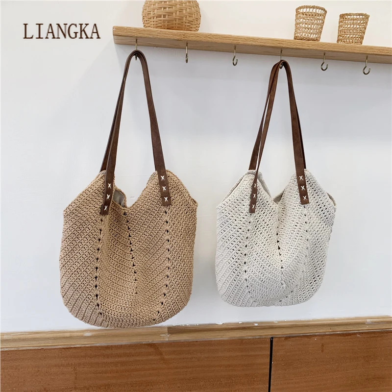 

Женская плетеная сумка на плечо, летняя Хлопковая сумка для отдыха, песчаного пляжа, богемная сумка для женщин, 2021