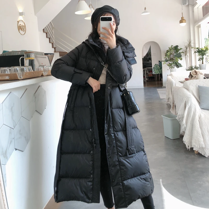 Fitaylor/Новинка зимняя длинная куртка с капюшоном женская мода 90% белый утиный пух