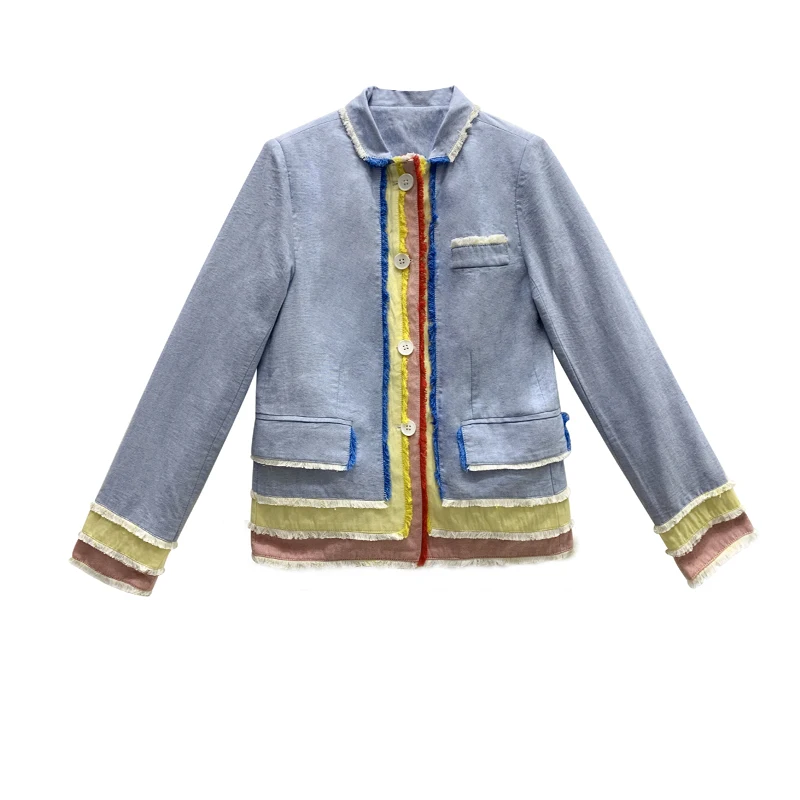 

Designer Spring Vintage Female Sweet Short Suit Coats Fashion Patchwork Tassel Casual Jackets Office Ladies Slim Fit Outerwear