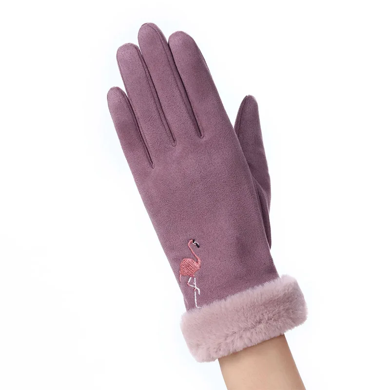E Purple Модная зимняя женская обувь теплые детские джинсы с кашемиром Glovers три ребра с милым медведем варежки двойные толстые плюшевые Для женщин Сенсорный экран водительские перчатки - Цвет: E Purple