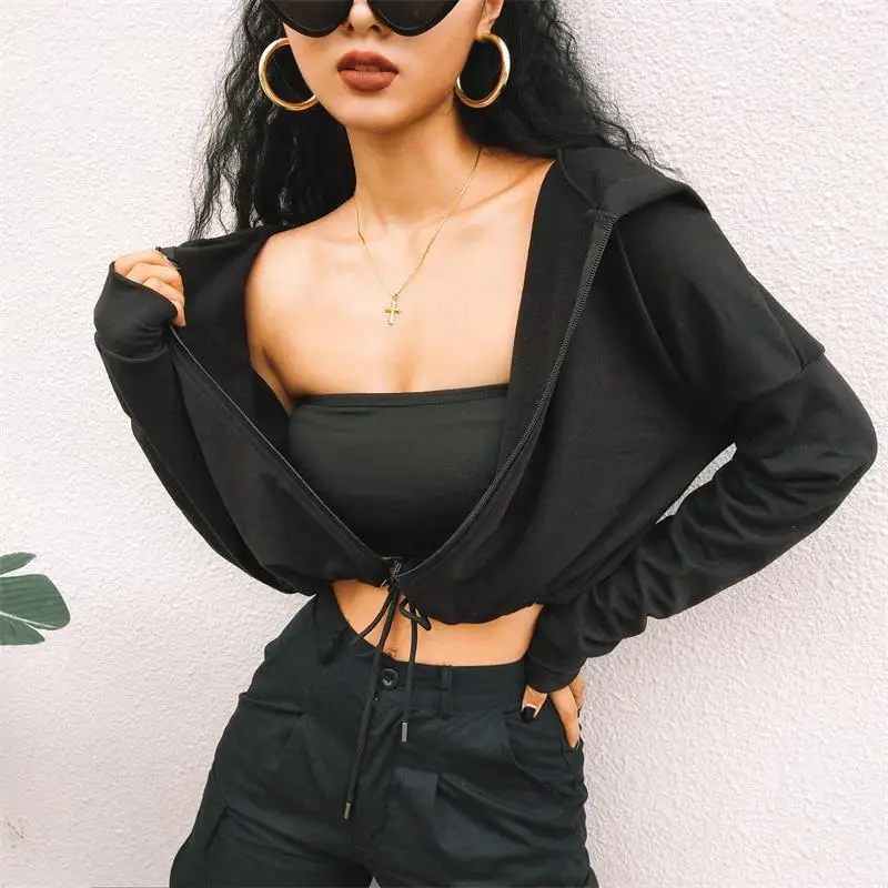 Зима 2020 с длинным рукавом капюшоном на молнии drawstring street shot свитер пальто для