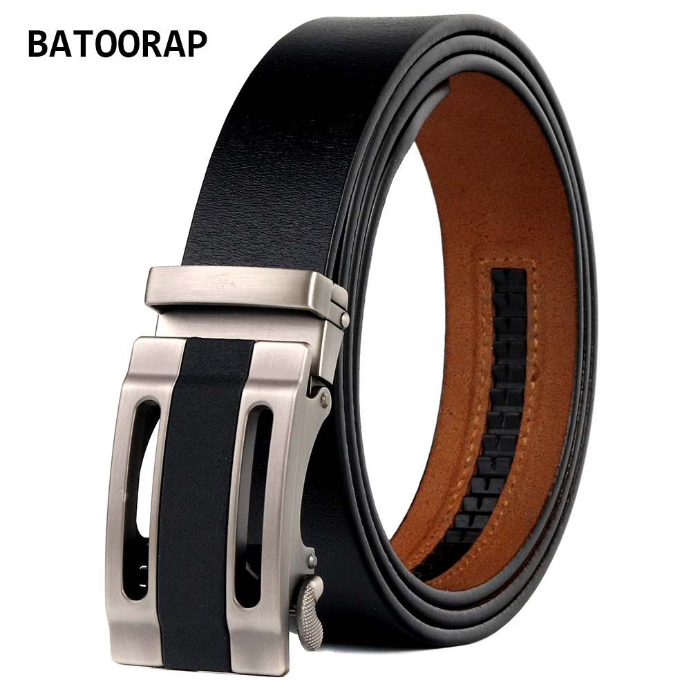 

BATOORAP Men's Belt Leather Designer Luxury Fashion Black Cowhide Trouser Belt Strap Alloy Buckle Automatic Retro Waistband