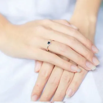 

S925 Sterling Silver Black Geometric Ring Female Personality Epoxy Ring Open Minimalist Star Ring Tail Ring QXR00