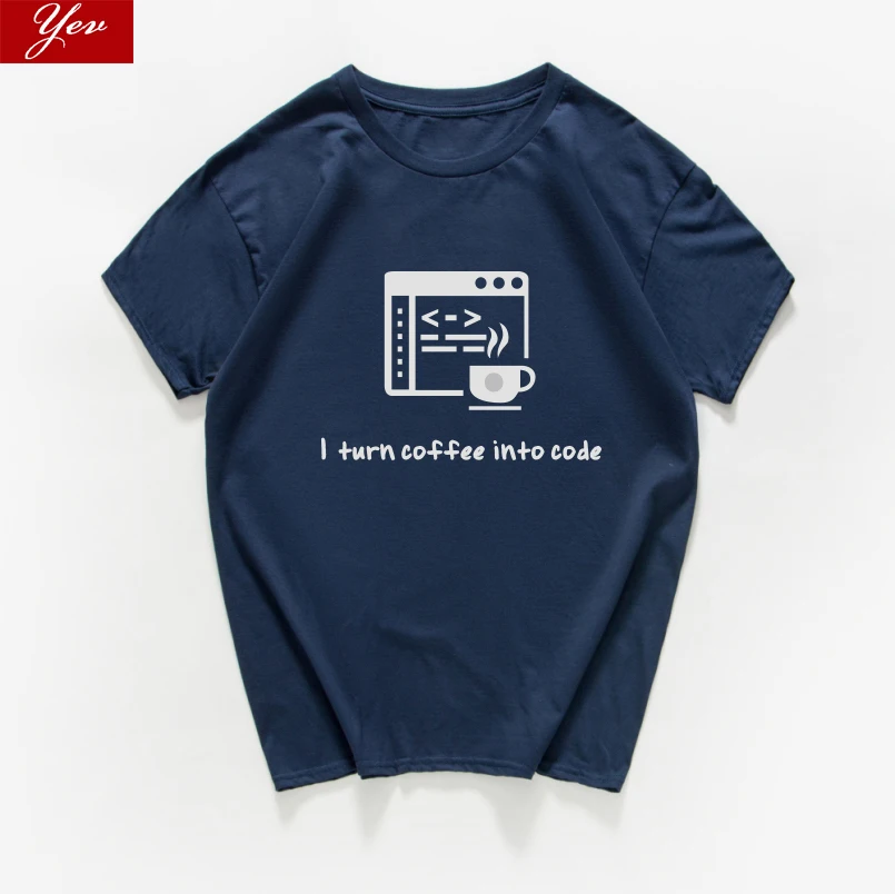 Забавная Мужская футболка с надписью I turn coffee to code новые летние топы свободная
