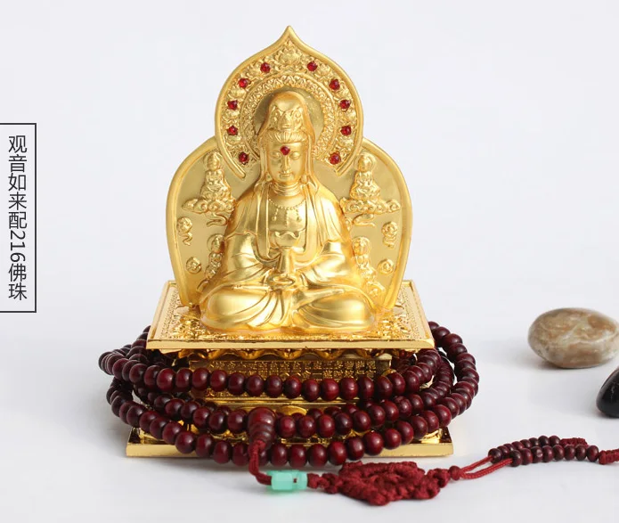 

SPECIAL OFFER-11CM TALL-HOME CAR SPIRITUAL PROTECTION BLESS FAMILY # TWO-SIDED LOTUS GUANYIN BUDDHA GILDING FENG SHUI STATUE
