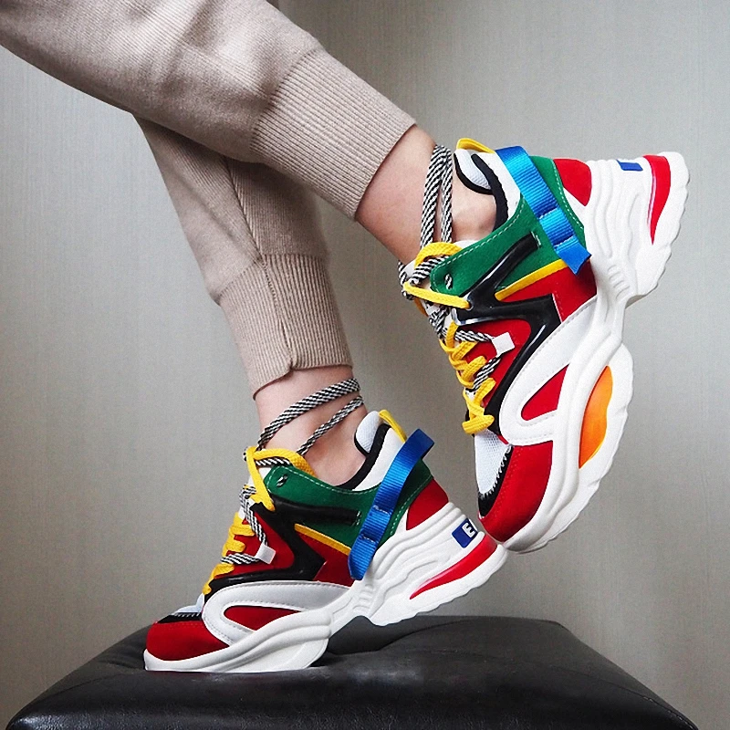 

2020 New Stylish Woman Running Shoes Increasing 6CM INS High Heel Sneakers Women Height Platform Breathable Sports Walking Girls