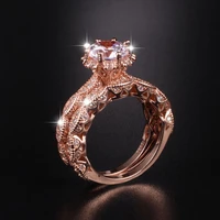 luxury flower 3ct diamond ring set 2 in 1 solid 925 sterling silver 18k rose gold engagement wedding rings for women jewelry