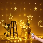 3,5 м гирлянда Луна Звезда светодиодный светильник с пультом дистанционного управления Рождество Свадьба Праздник светильник в помещениина открытом воздухе украшение светильник EU 220V
