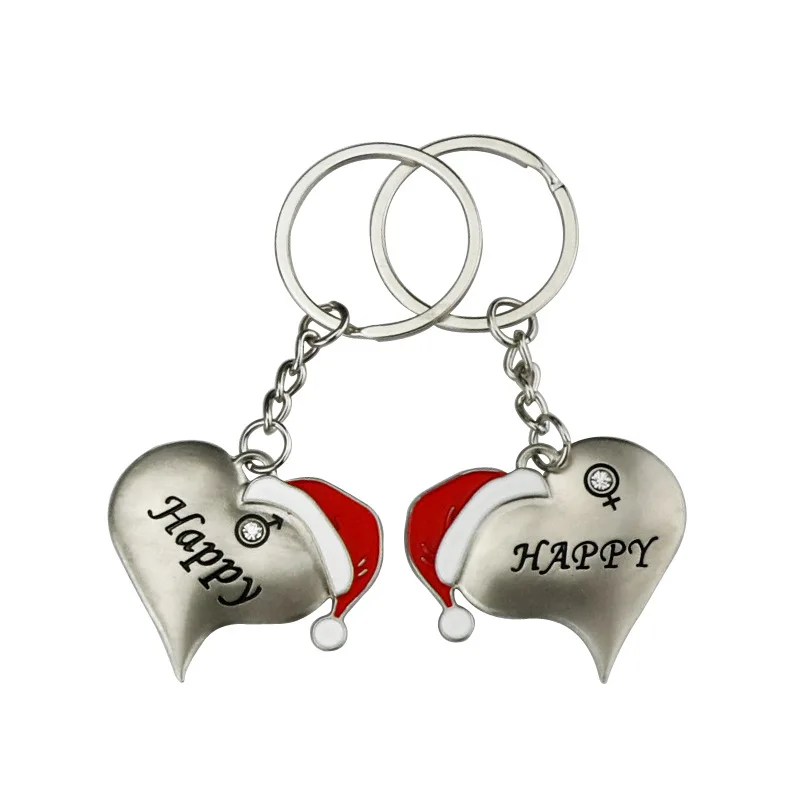 

Zinc Alloy Love Christmas Hat Couple Keychain Car Key Rings for Mini Cooper Mini Roadster KIA Sportage Nissan X-Trail Key Holder
