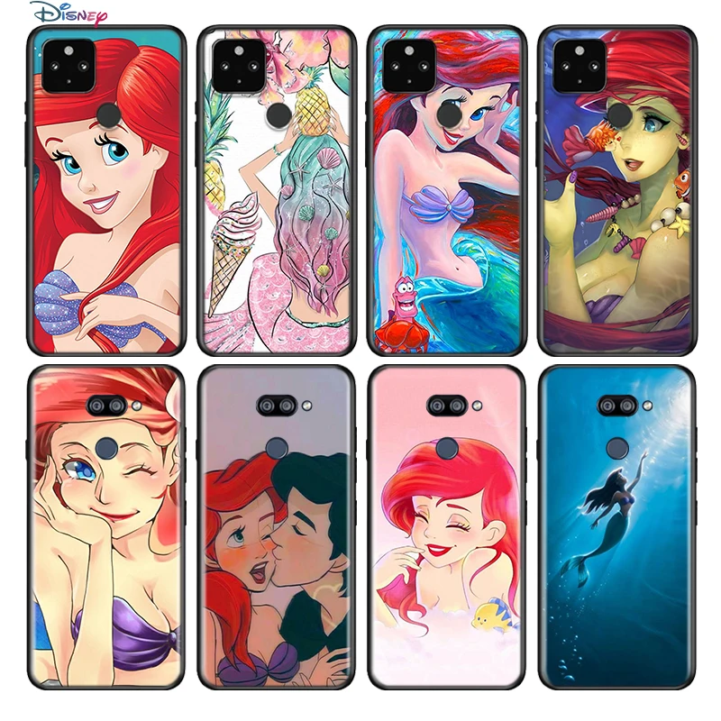 

Ariel Mermaid princess For Google Pixel 5 4 4A XL Shell For LG Q60 V60 V50 V50S V40 V35 V30 5G Black Soft Phone Case