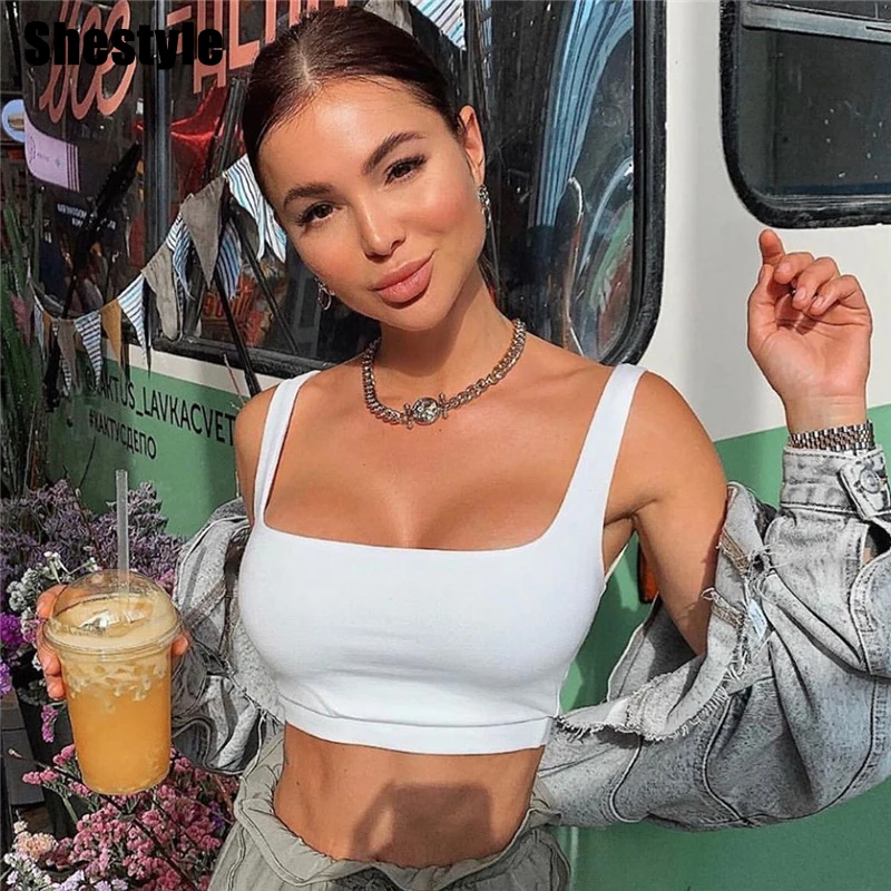 Shstyle белая однотонная майка на бретелях женская сексуальная уличная одежда
