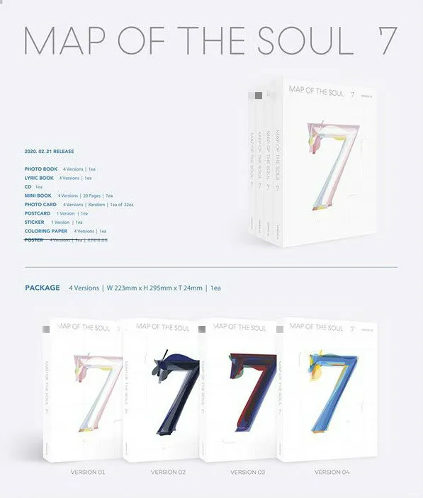 

[MYKPOP]~ 2020 New ~100% Official 4 Versions for Choice~ MAP OF THE SOUL 7 ~ Album CD Set~ KPOP Fans Collection SA20022201