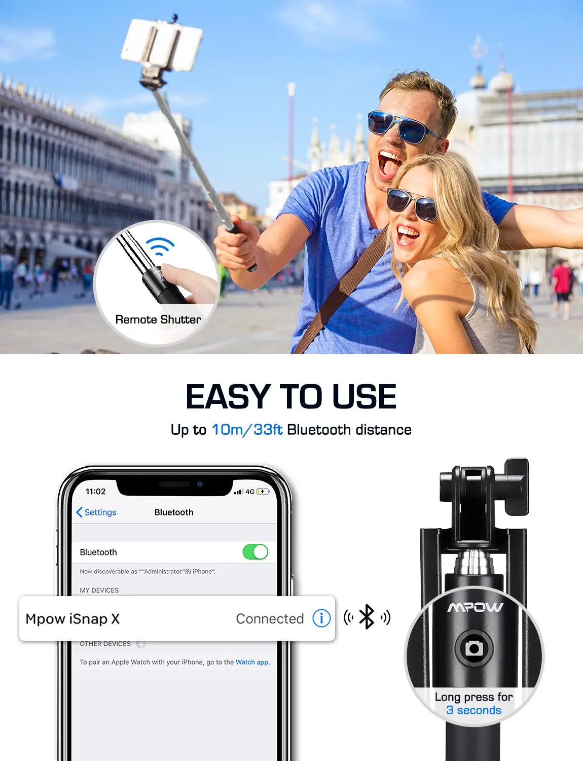 Штатив Mpow iSnap X U-Shape Pro MBT8 новая версия монопод селфи-палка Bluetooth держатель с