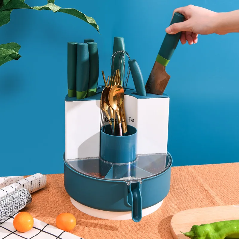

Kitchen Rotating Rack,Knife Holder,Floor-Standing Knives Forks Chopsticks Storage Box, Combination Seasoning Box