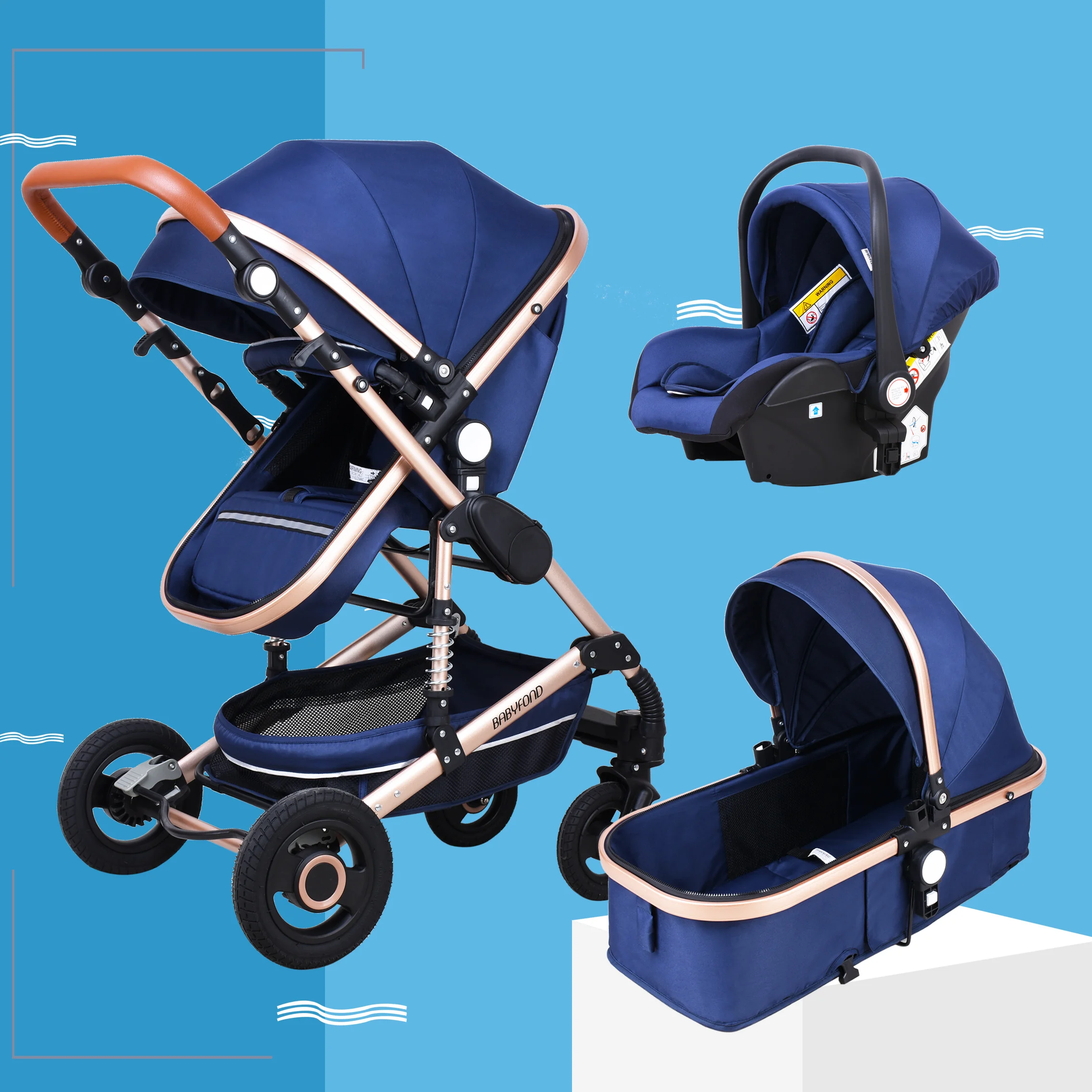 On Sales ! Babyfond High Landscape Baby Stroller 3 in 1 Carriage Aluminum Alloy Frame Pram EU Stand Kids Car With Comform | Мать и