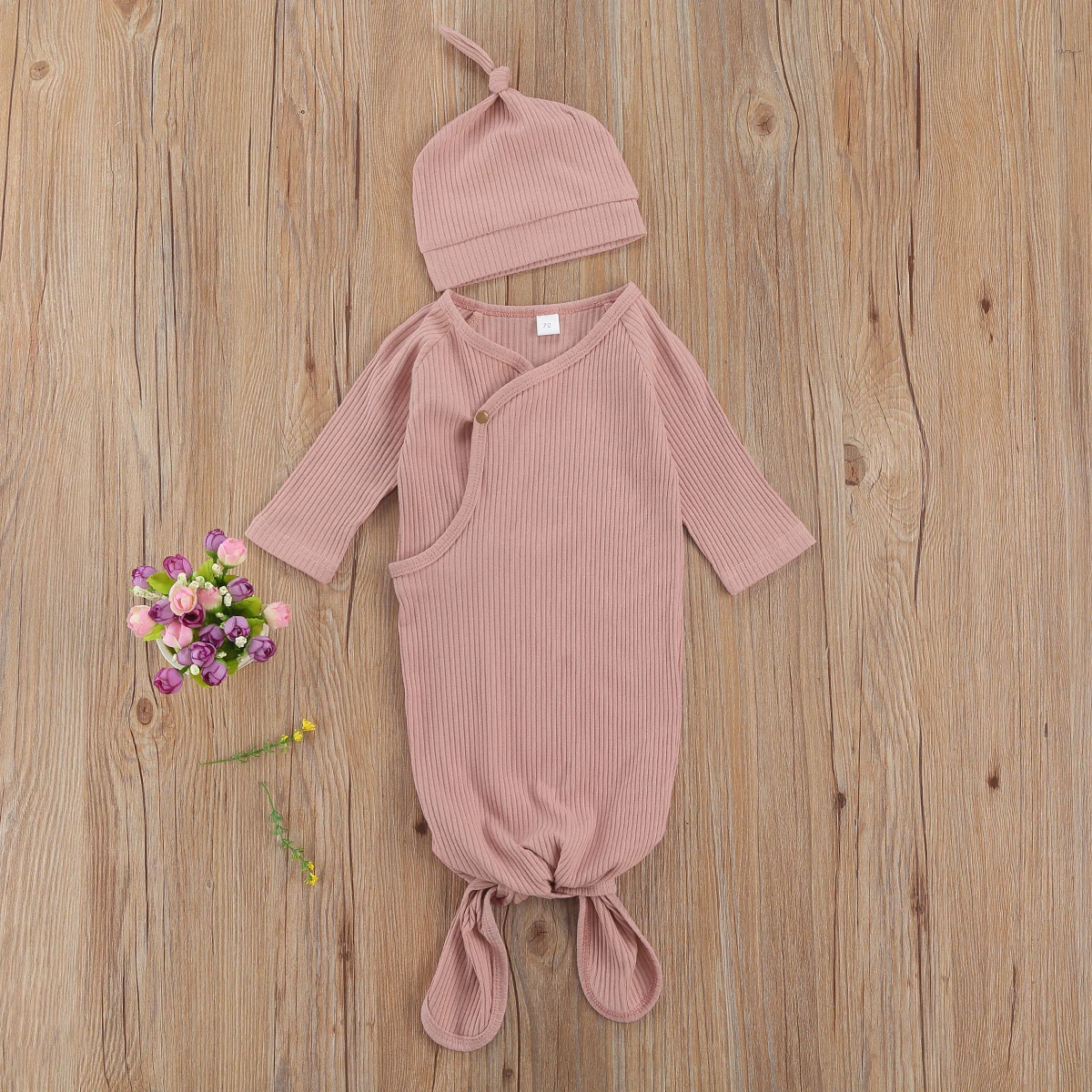 

100% Cotton Newborn Baby Girl Boy Ribbed Cloth Sleeping Bag Cotton Solid Open Front Bunting Cap 0-3M Ribbed Sleepwear