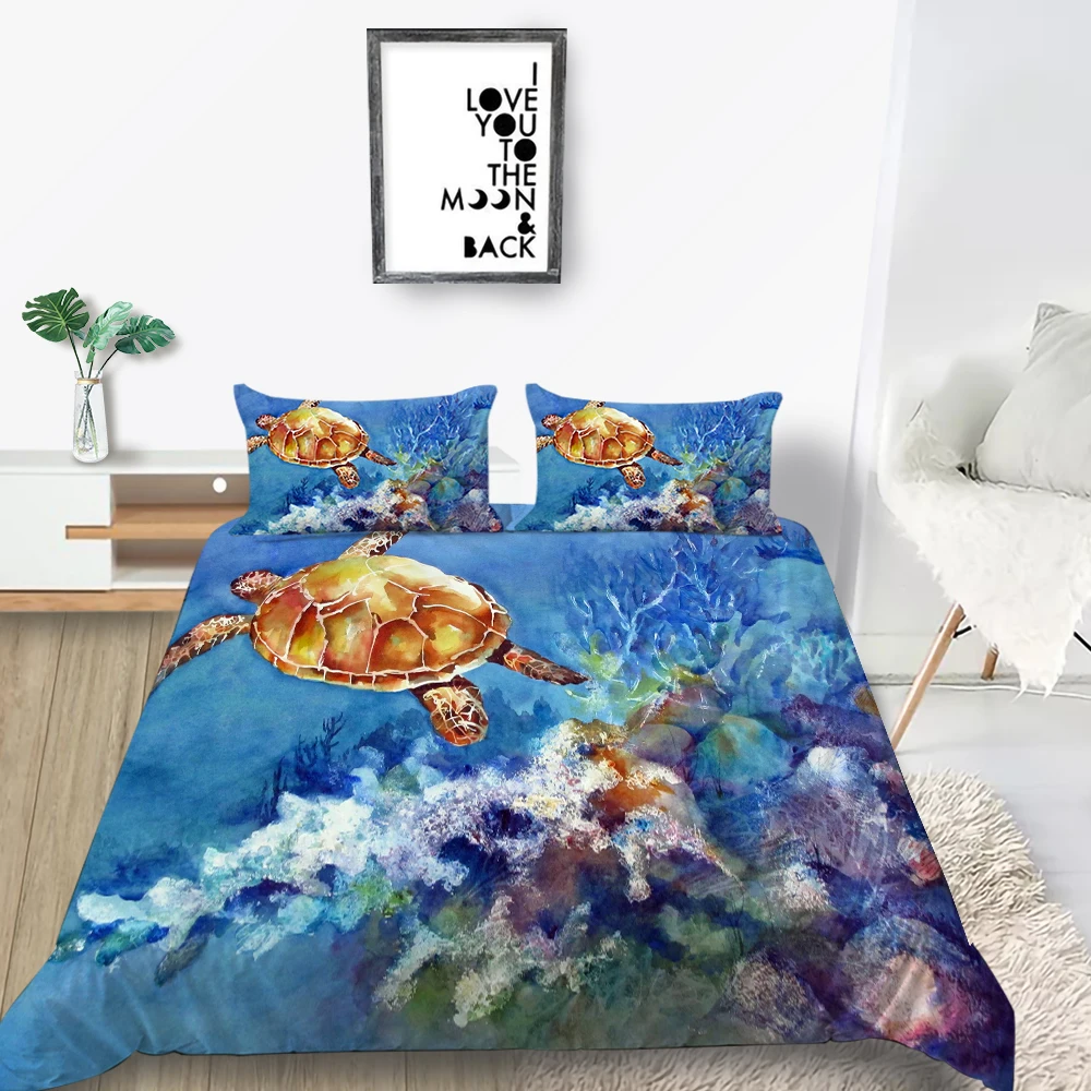 Комплект постельного белья с морской черепахой коралловый риф художественный