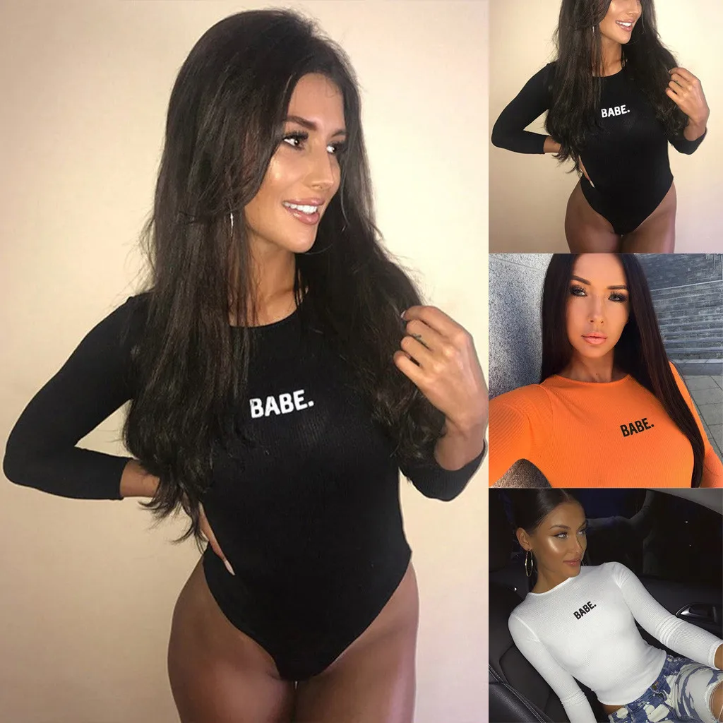 Модные женские шикарные боди с буквенным принтом эластичный сексуальный