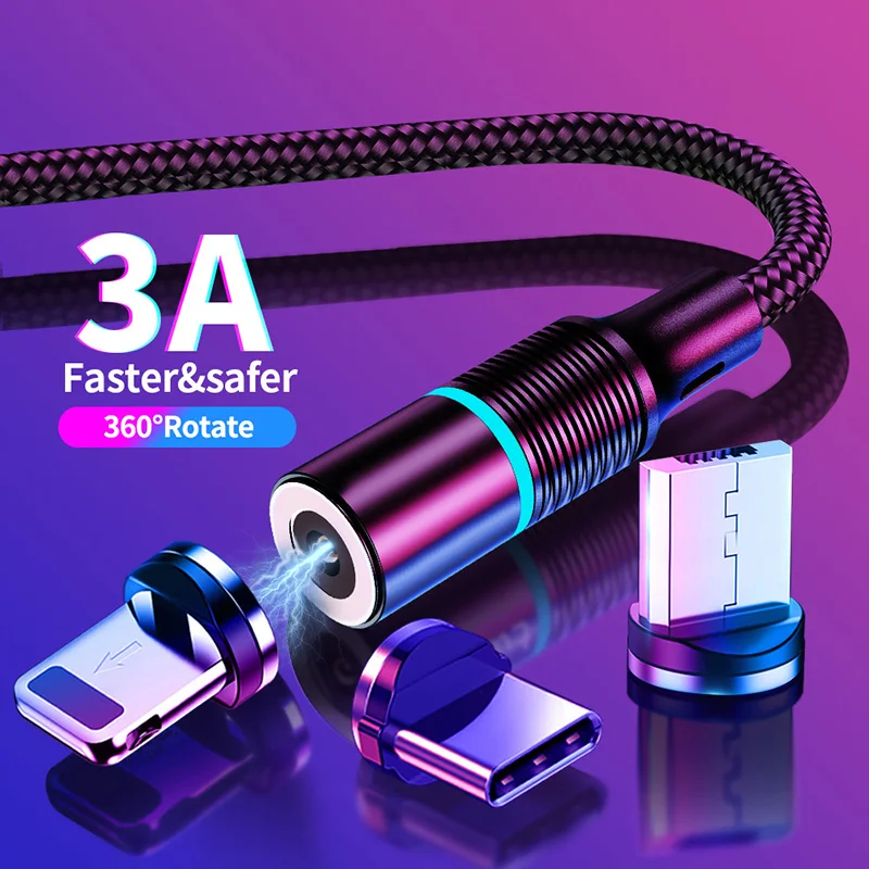 Зарядный магнитный кабель Micro USB/Type C/Lightning 1/2/3м цвета в ассортименте|Зарядные
