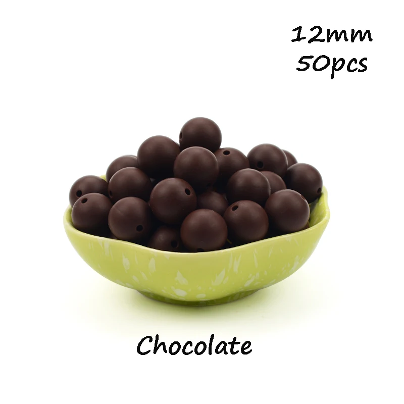 Chocolate LOFCA, 12 мм, 50 шт./лот, бусины из пищевого силикона, Прорезыватель для зубов, круглые бусины, Детская жевательная для прорезывания зубов, Силиконовые Прорезыватели для самостоятельного изготовления - Цвет: Chocolate