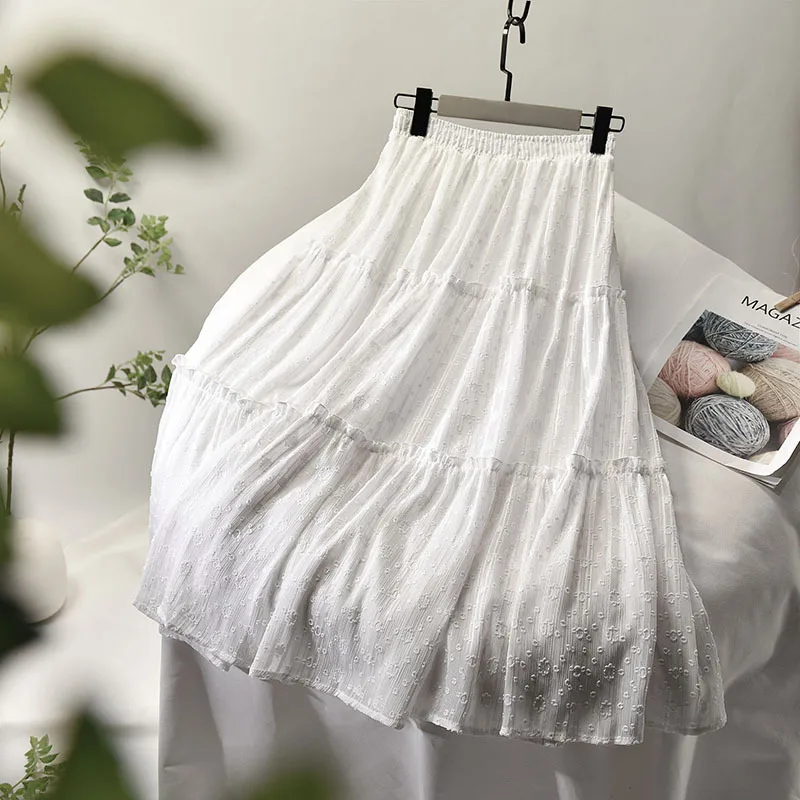

2020 New Women Summer A-Line Skirt Stretch High Waist Women Boho White Long Skirt With Lining Faldas Jupe Femme Saia