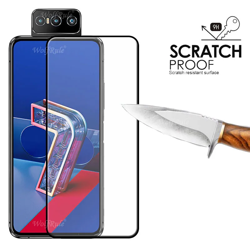 Funda de vidrio con pegamento completo para Asus Zenfone 7, Protector de pantalla de vidrio templado HD para tel&eacute;fono, ZS670KS, 2 uds.-1