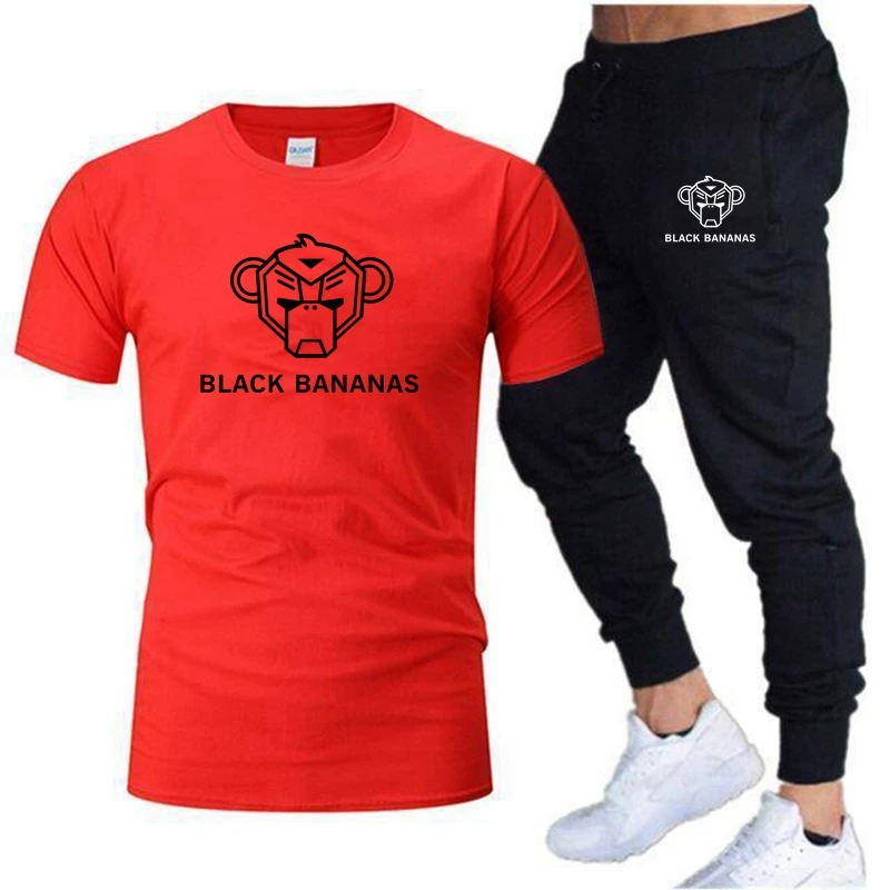 

BLACK BANANAS Men's Summer Sets T-Shirt + Pants Two Pieces Casual Tracksuit Male Sportswear Gym Jogger sports suit