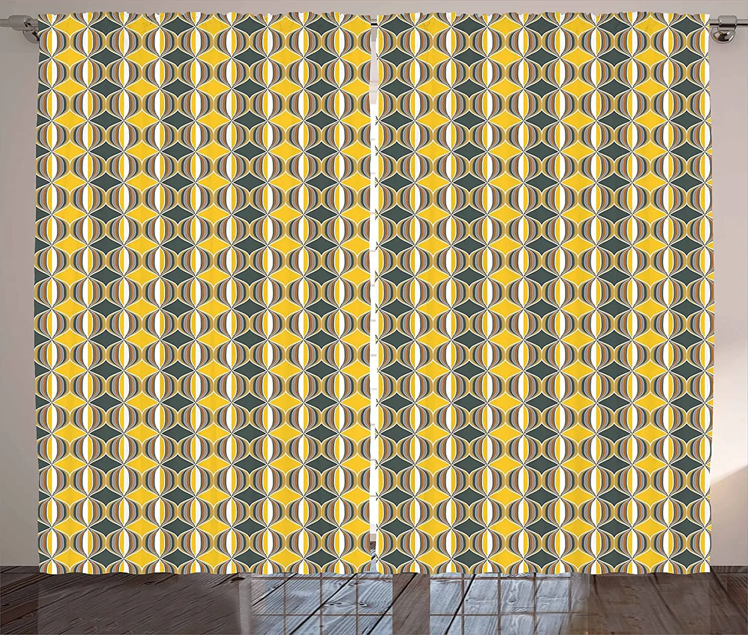 

Geometric Blackout Curtains Ornate Curved Stripes in Circles Contemporary Abstract and Retro Style Window Curtain