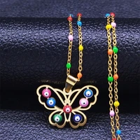 2022 bohemian colorful eyes stainless steel butterfly necklace gold color charm necklaces jewlery collier papillon n5213s04