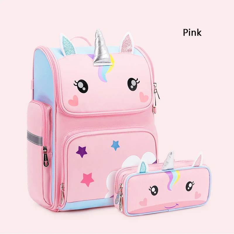 SUN EIGHT 3D Girl School Bags Cute Cartoon Children Backpacks Waterproof Bag For Kids Orthopedic Back Primary School