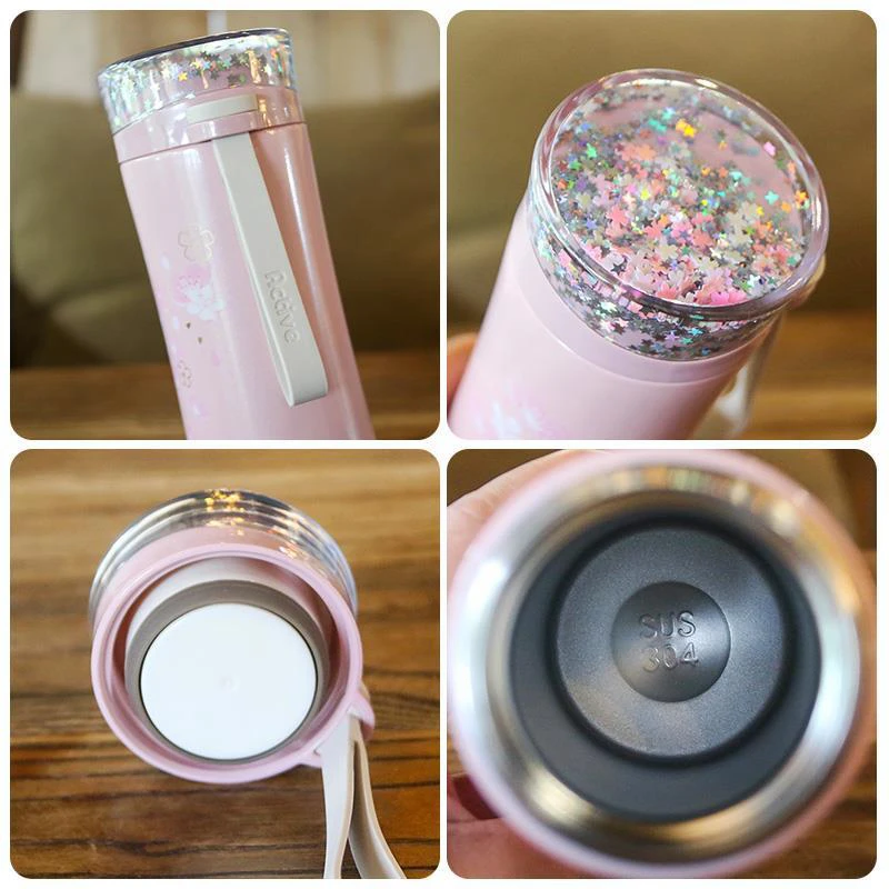 

Cute Sweet Water Bottle 304 Stainless Steel Thermos Lovely Flower Pattern Vacuum Flask Coffee mug insulated Cup