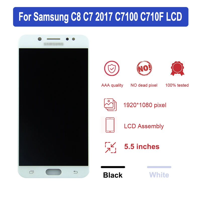 Оригинальный ЖК-дисплей 5 дюйма для Samsung Galaxy C7 2017 C8 C7100 ЖК-экран с сенсорным