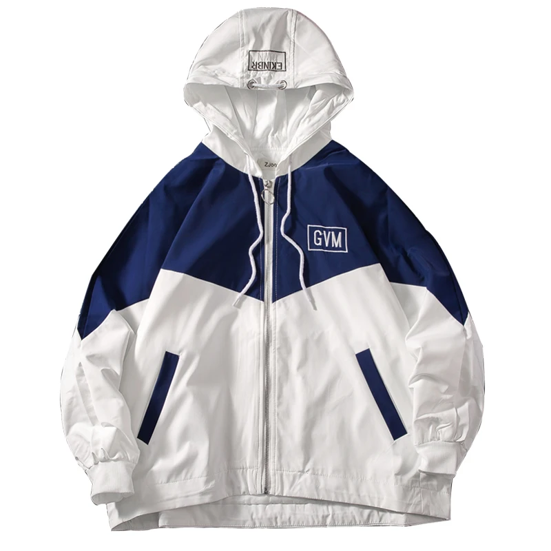 

Outerwear Women Retro Hong Kong Spring Thin Jacket Lovers Student Bf Loose Large Size Hooded Stitching Academic Jacket