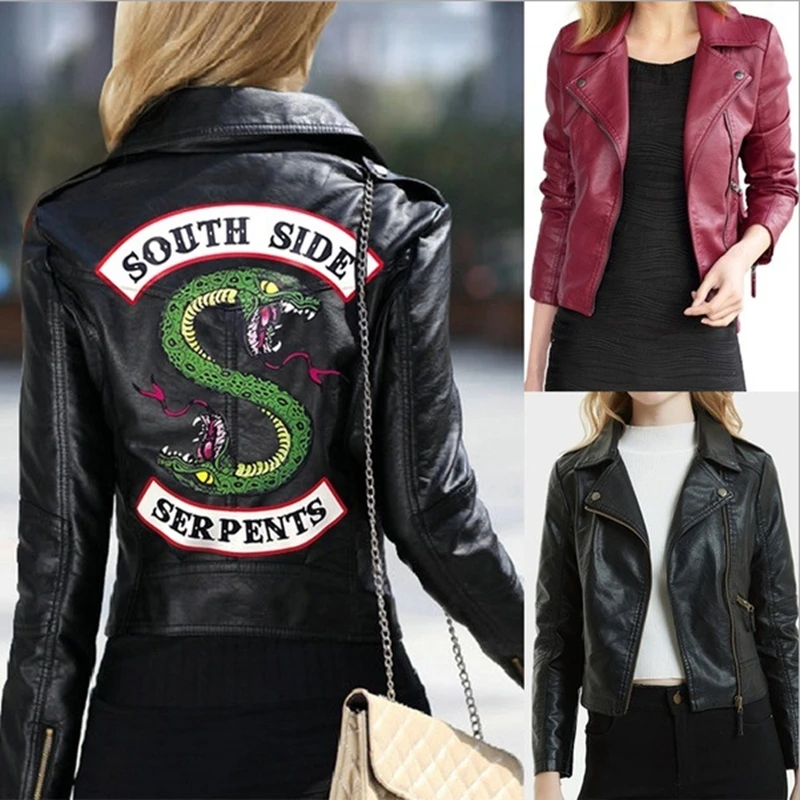 

2021 NEW Women PU Leather Jacket Fashion America Motorcycle Jacket Southside Serpents Artificial Leather Coat