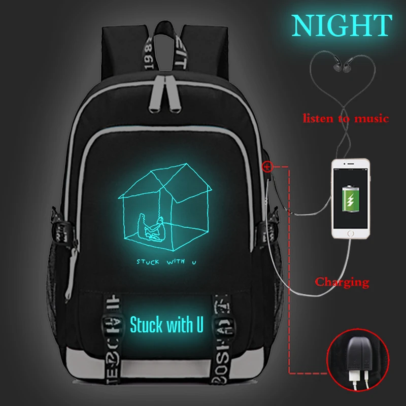 

Stuck with U Justin Bieber Men's School Backpack Laptop Travel Bag Teenage Boys School Bag Usb Charging Backbag Canvas Mochila